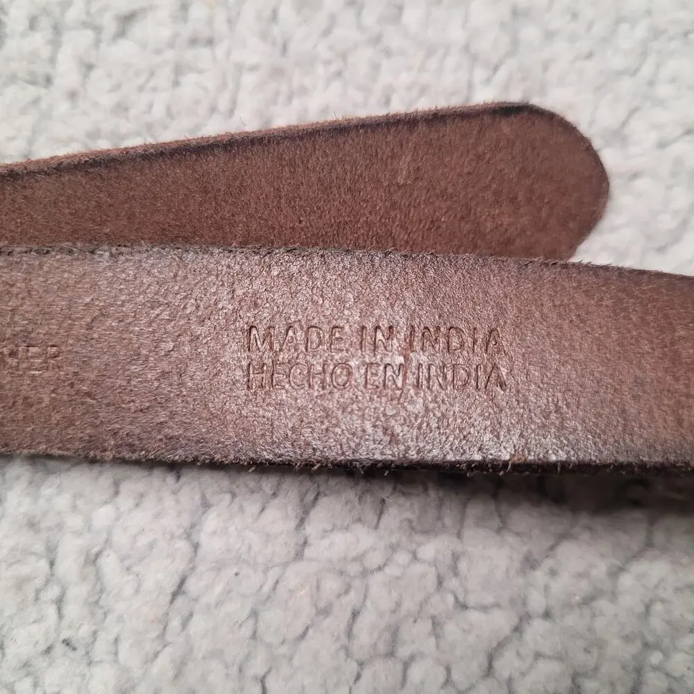 Brown Leather Belt Women Large Criss Cross Knot Keeper Casual Minimalist Classic